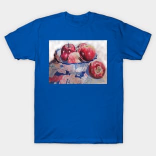 Red Apples in a Bowl on a Quilt Fruit Food Watercolor Painting Apple T-Shirt